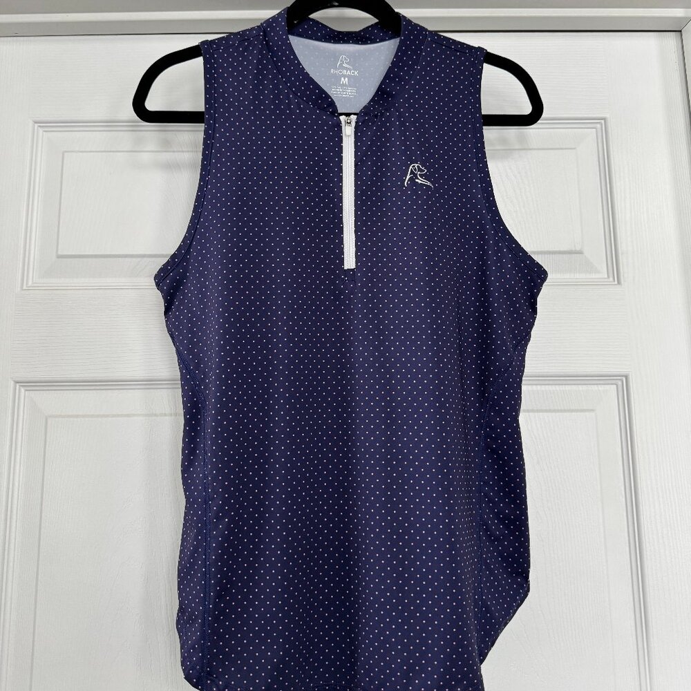 Rhoback Sleeveless 1/4 Zip - Blue w/Pink Polka Dots